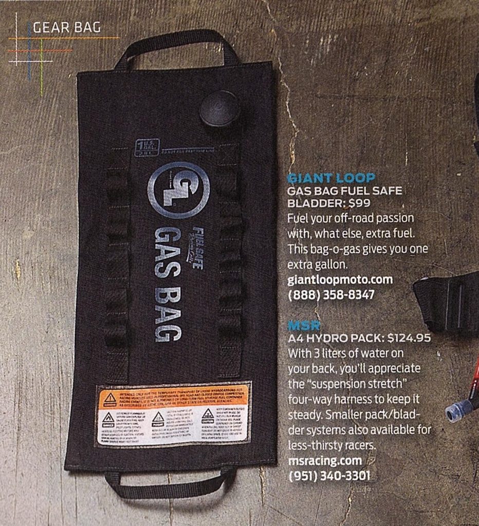 Gas Bag Fuel Safe Bladder in Dirt Rider Magazine