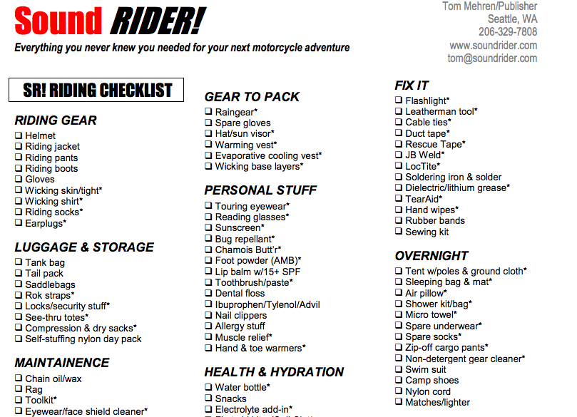 motorcycle road trip packing list