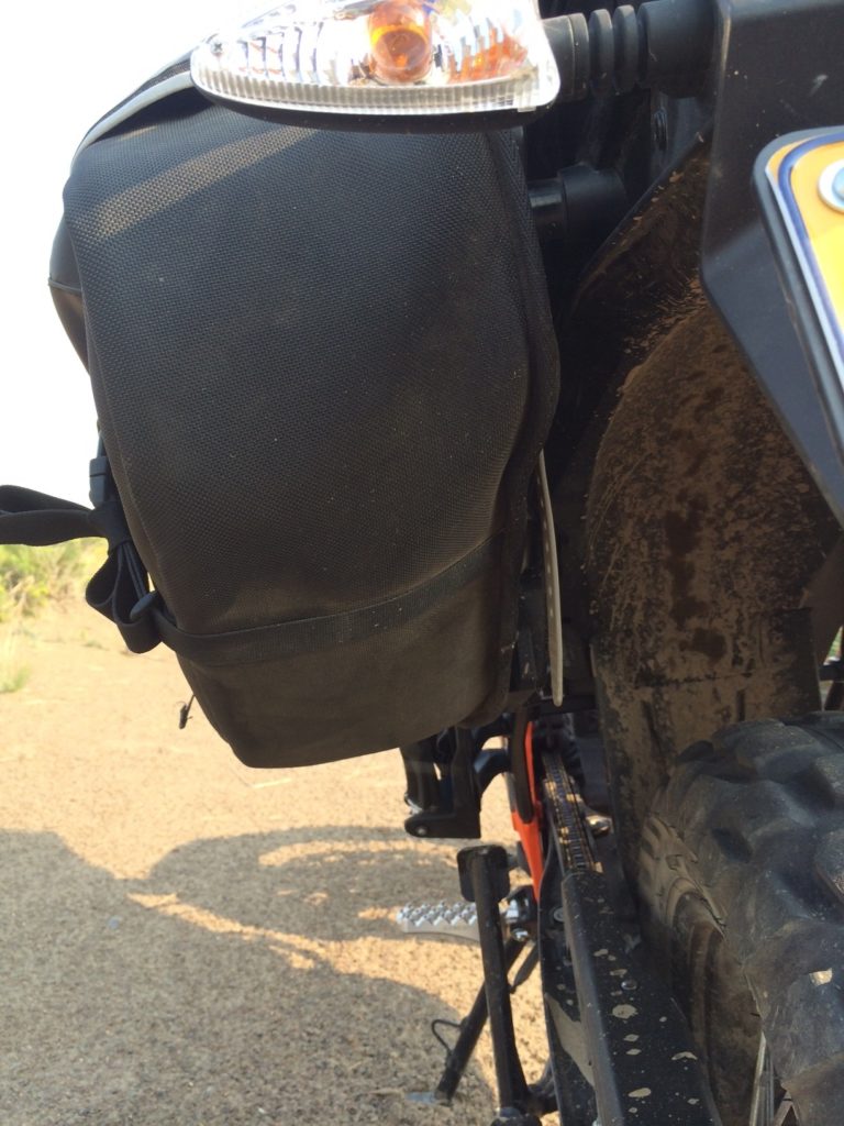 Giant Loop Siskiyou Panniers supported by factory KTM luggage mounts