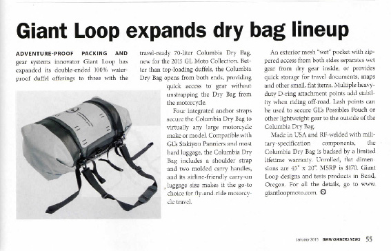 Giant Loop Columbia Dry Bag in BMW Owners News