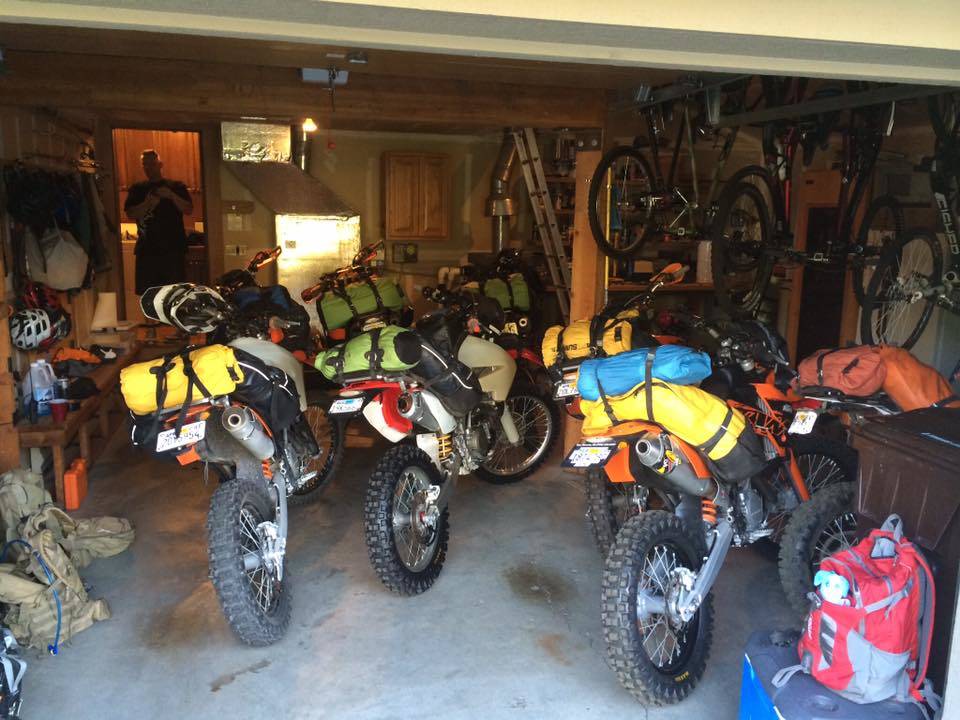 Dual sport motorcycles equipped with Giant Loop's adventure proof packing systems