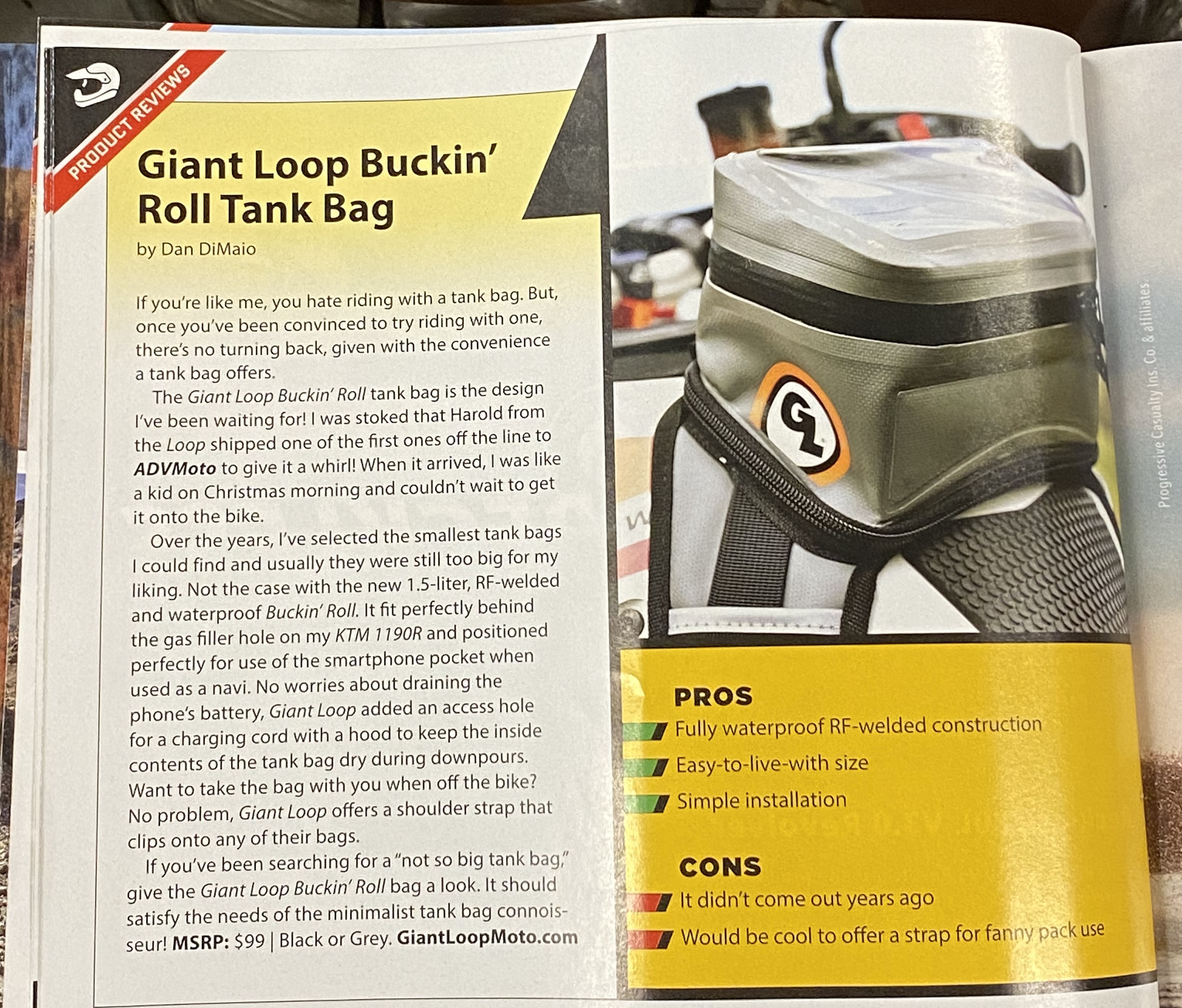 Buckin' Roll Tank Bag Reviewed in ADV Moto Magazine